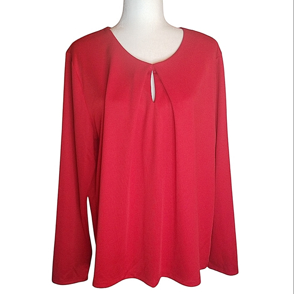 Liz Claiborne Red Pleated Long Sleeve Blouse